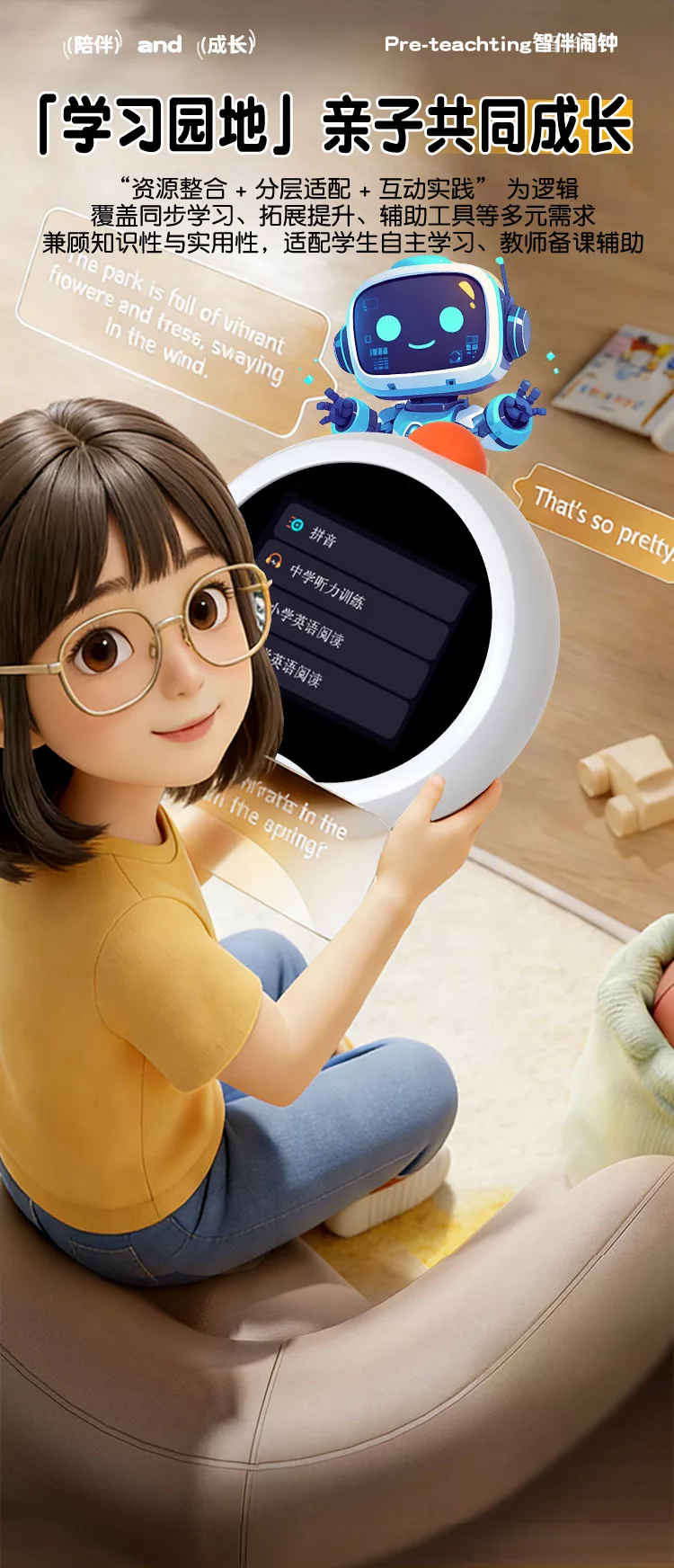 小狮ai伴学机y10音乐故事早教学习机ai教学大模型语音控制触屏智能音箱闹钟