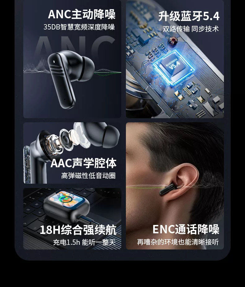 小狮ai蓝牙耳机运动屏显主动降噪长续航高音质多功能耳机